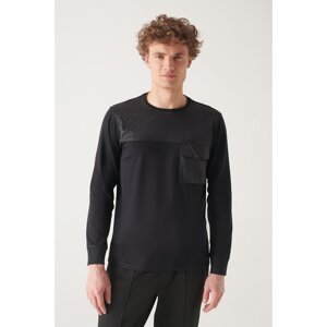 Avva Men's Black Crew Neck Fleece Inside 3 Thread Standard Fit Regular Cut Sweatshirt
