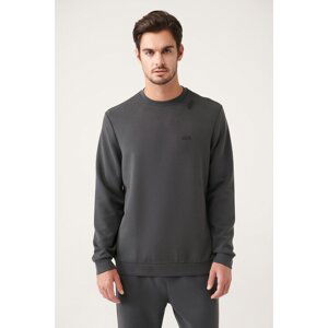 Avva Men's Anthracite Soft Touch Crew Neck Printed Comfort Fit Sweatshirt