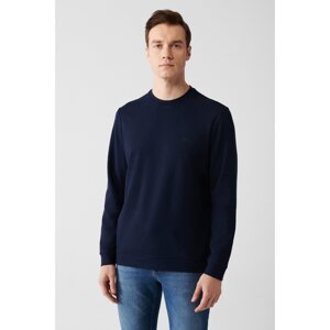 Avva Men's Navy Blue Interlock Fabric Crew Neck Printed Standard Fit Regular Fit Sweatshirt