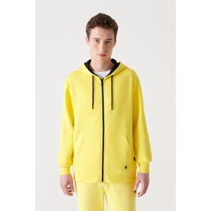 Avva Neon Yellow Unisex Sweatshirt Hooded Collar with Fleece Inside 3 Thread Zipper Regular Fit