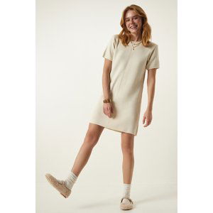 Happiness İstanbul Cream Soft Textured Mini Knitwear Dress