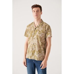 Avva Men's Khaki Tropical Printed Cotton Short Sleeve Shirt