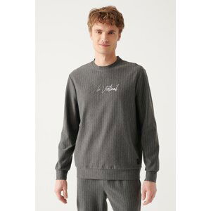 Avva Men's Anthracite Crew Neck 2 Thread Printed Standard Fit Regular Cut Sweatshirt