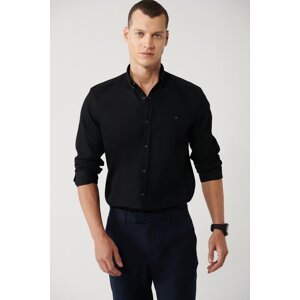 Avva Men's Black Shirt Buttoned Collar Corduroy Regular Fit