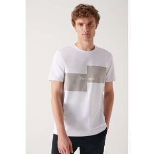 Avva Men's White Crew Neck 2 Thread Slogan Printed Standard Fit Regular Fit T-shirt