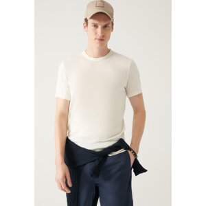 Avva Men's White Crew Neck Standard Fit Regular Cut Ribbed Knitwear T-shirt