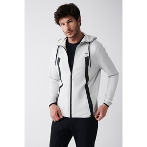 Avva Men's Gray Interlock Fabric Hooded Collar Zipper Printed Standard Fit Regular Cut Sweatshirt