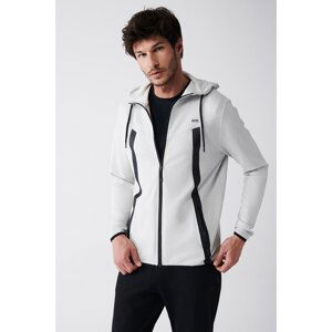 Avva Men's Gray Interlock Fabric Hooded Collar Zippered Printed Standard Fit Regular Fit Sweatshirt