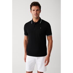 Avva Men's Black Roll-Up Collar Pocket Standard Fit Normal Cut 2 Buttons Polo Neck T-shirt