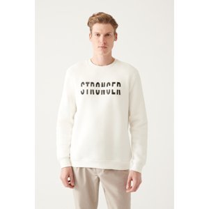 Avva Men's White Crew Neck 3 Thread Inner Fleece Printed Standard Fit Regular Fit Sweatshirt