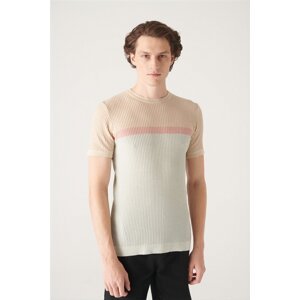 Avva Men's Beige-gray Block Patterned Knitwear T-shirt