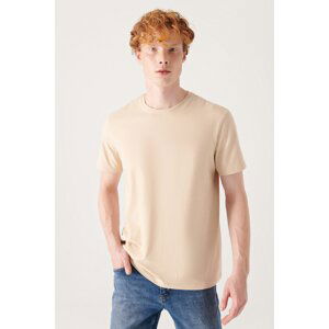 Avva Men's Beige 100% Cotton Breathable Crew Neck Standard Fit Regular Cut T-shirt