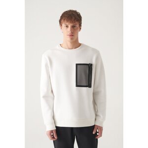Avva Men's White Crew Neck Fleece Inside 3 Thread Reflective Standard Fit Regular Cut Sweatshirt