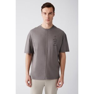 Avva Men's Anthracite Oversize 100% Cotton Crew Neck Motto Printed T-shirt