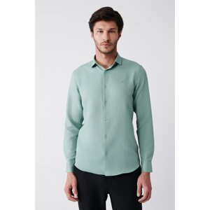 Avva Men's Green Easy-to-Iron Classic Collar Embossed Cotton Slim Fit Slim Fit Shirt