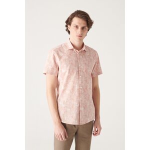 Avva Men's Pale Pink Printed Short Sleeve Cotton Shirt