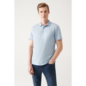 Avva Men's Light Blue 100% Cotton Regular Fit 3 Button Roll-Up Polo T-shirt