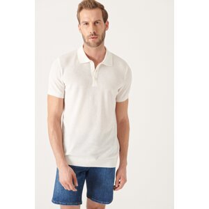 Avva Men's White Polo Neck Textured Ribbed Regular Fit Knitwear T-shirt