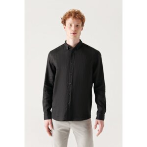 Avva Men's Black 100% Linen Buttoned Collar Comfort Fit Comfy Cut Shirt