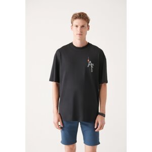 Avva Men's Black Oversize 100% Cotton Crew Neck Printed T-shirt