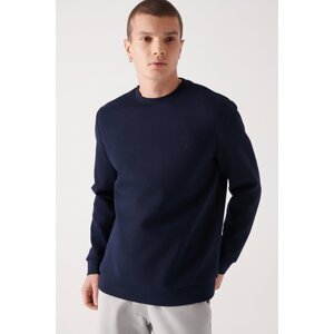 Avva Men's Navy Blue Sweatshirt Crew Neck Flexible Soft Texture I?nterlock Fabric Regular Fit