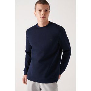 Avva Men's Navy Blue Sweatshirt Crew Neck Flexible Soft Texture Interlock Fabric Regular Fit