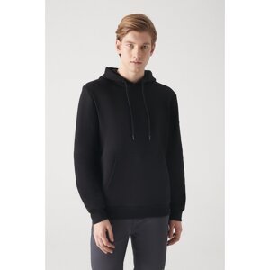 Avva Men's Black Hooded Collar 3 Thread Back Printed Standard Fit Regular Cut Sweatshirt