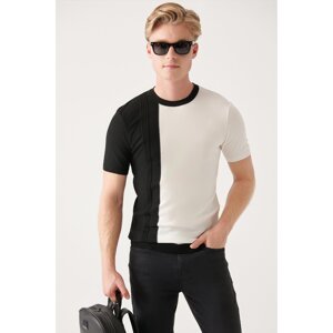 Avva Men's Black Crew Neck Color Block Ribbed Standard Fit Regular Cut Knitwear T-shirt