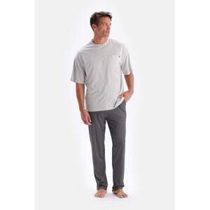 Dagi Gray Crew Neck Oversize Top Cotton Modal Pajamas Set