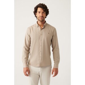 Avva Men's Mink Buttoned Collar Comfort Fit Relaxed Cut 100% Cotton Linen Textured Shirt