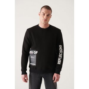 Avva Men's Black Crew Neck Hologram 3 Thread Fleece Inside Standard Fit Regular Cut Sweatshirt