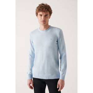 Avva Men's Blue Knitwear Sweater Crew Neck Non-Pilling Regular Fit