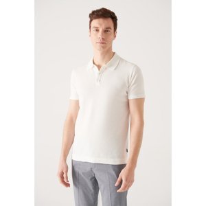 Avva Men's White Cotton Polo Collar Standard Fit Regular Cut Thin Knitwear T-shirt