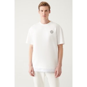 Avva Men's White Oversize Crew Neck Garni Pieced Cotton T-shirt