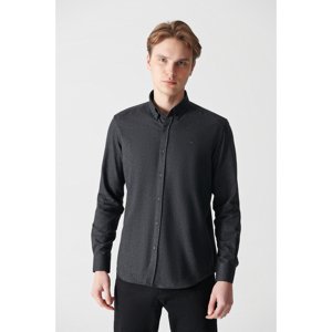 Avva Men's Anthracite Buttoned Collar Cotton Comfort Fit Comfy Cut Shirt