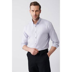 Avva Men's Light Gray Oxford 100% Cotton Buttoned Collar Standard Fit Regular Cut Shirt