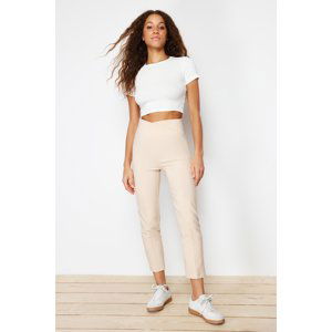 Trendyol Beige Cigarette Ribbed Waist Detail Woven Trousers