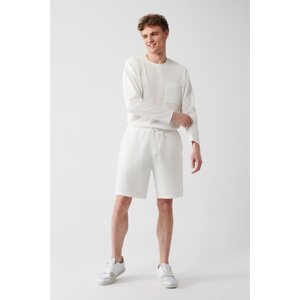 Avva Men's White Ottoman Fabric No Ironing Standard Fit Normal Cut Daily Sports Shorts