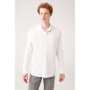 Avva Men's White 100% Cotton Classic Collar Pocket Standard Fit Normal Cut Knitted Shirt