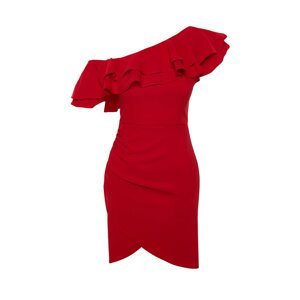 Trendyol Red Single Sleeve Ruffled Elegant Evening Dress