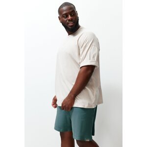 Trendyol Stone Plus Size Oversize Comfortable Basic 100% Cotton Crew Neck T-Shirt