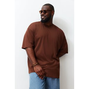 Trendyol Plus Size Brown Oversize Comfortable Basic 100% Cotton T-Shirt