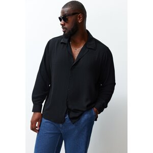 Trendyol Black Regular Fit Fit Wide Collar Summer Linen Look Plus Size Shirt