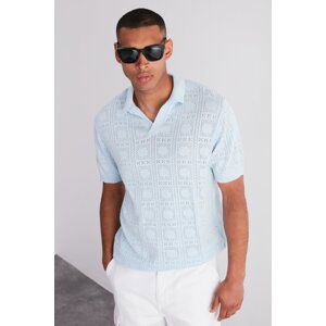 Trendyol Light Blue Regular Fit Openwork Knitwear Polo Neck T-Shirt