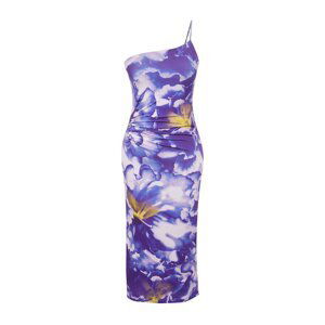 Trendyol Limited Edition Purple Printed Fitted Midi One-Shoulder Elastic Knit Dress