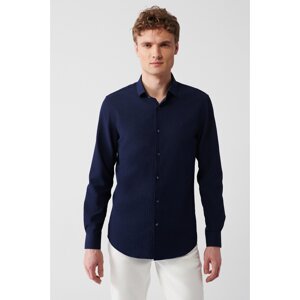 Avva Men's Blue Classic Collar Embossed Cotton Slim Fit Slim Fit Shirt