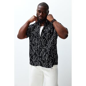 Trendyol Black Regular Fit Geometric Patterned Wide Collar Plus Size Shirt