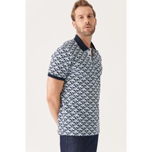 Avva Men's Navy Blue Graphic Patterned Polo Neck T-shirt