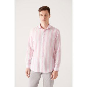 Avva Men's Light Pink Wide Striped Linen Shirt