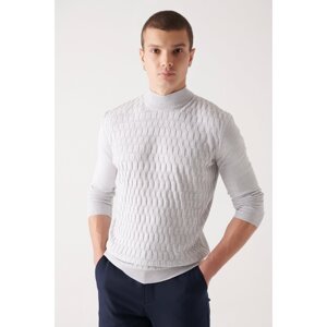 Avva Men's Light Gray Knitwear Sweater Half Turtleneck Front Textured Cotton Regular Fit